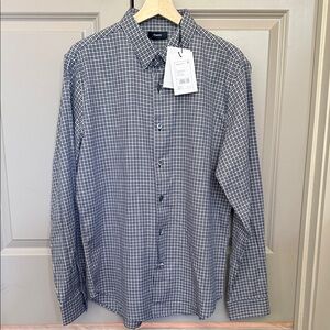 NWT- Theory Black and Gray Plaid Button Down Shirt